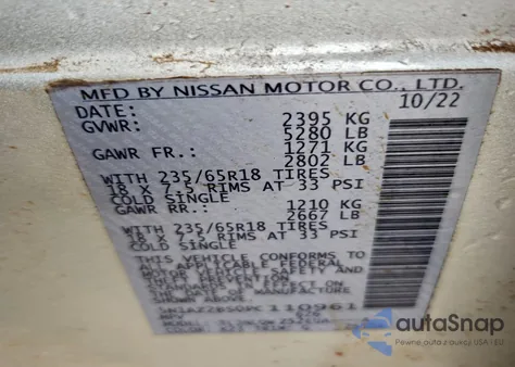 2023 Nissan Murano Sv из США, поврежденный, VIN 5N1AZ2BS0PC110961